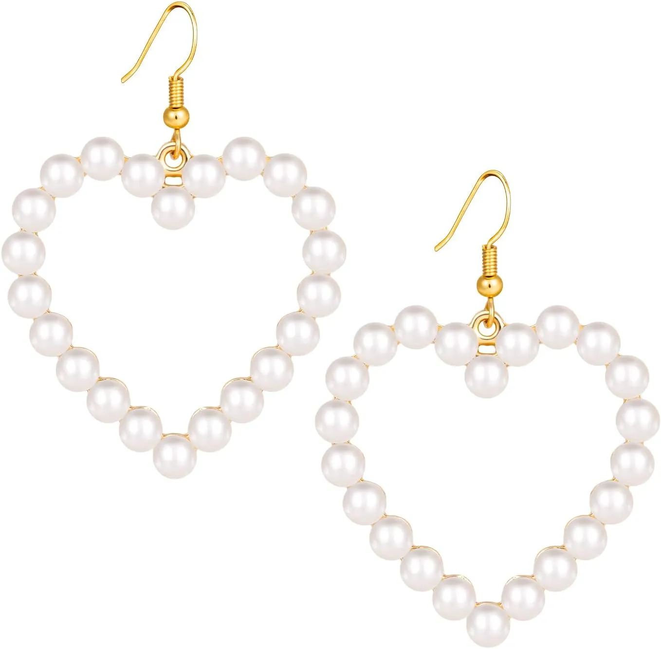 Pearl Earrings, Handcrafted Cultured Freshwater Pearl Drop Dangle Earrings, Hypoallergenic 925 Sterling Silver Ear Pins, 13k Gold Plated, Heart and Round Shape, Sparkling and Elegant Jewelry Gift