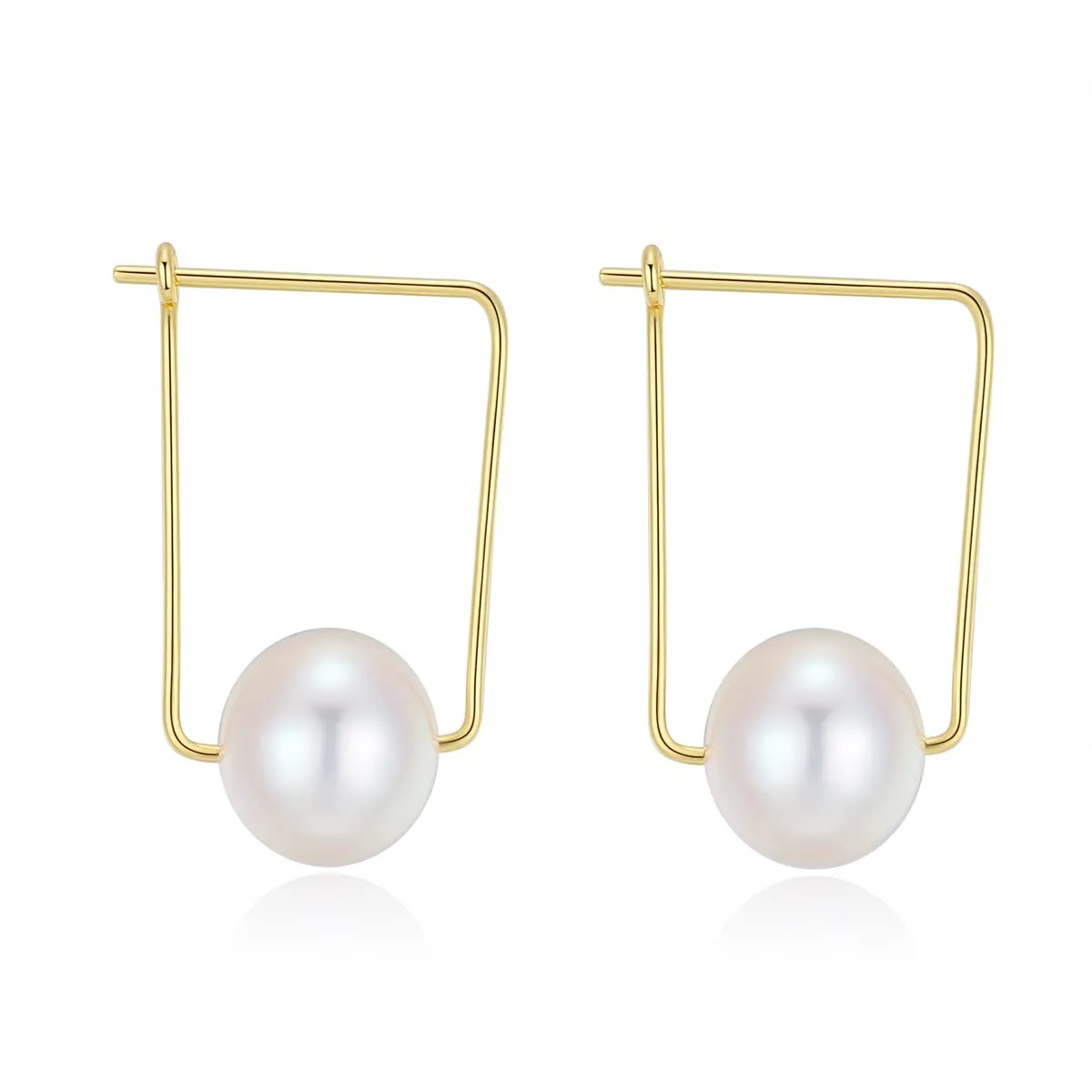 Pearl Earrings,Metzakka Natural Freshwater Pearls Square Circle Hoop Earrings ideal Gift for Girls Women (Gold Plated)