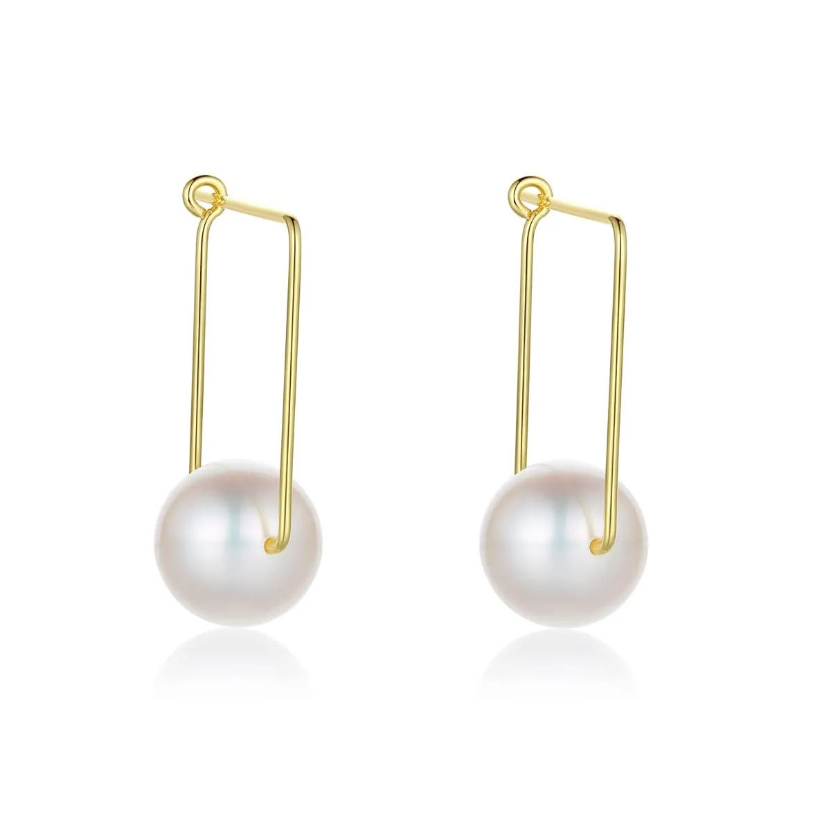Pearl Earrings,Metzakka Natural Freshwater Pearls Square Circle Hoop Earrings ideal Gift for Girls Women (Gold Plated)