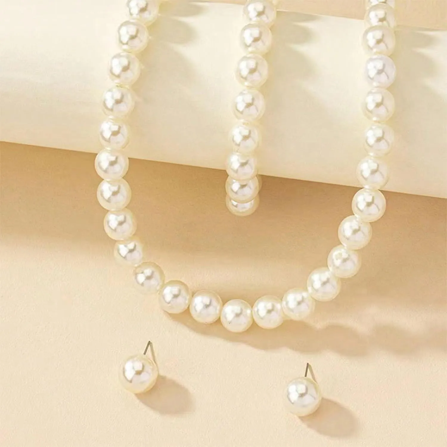 Pearl Jewelry Set Chunky Pearl Necklaces for Women Dainty Gold Jewelry Set Pearl Necklace and Earring Set Pearl Necklace Set Wedding Jewelry Set for Bride