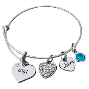 Personalized Gigi Birthstone Charm Bangle Bracelet,Custom Gigi Jewelry, Mothers Day Jewelry, Gift for Her