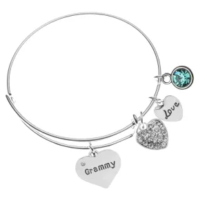 Personalized Grammy Birthstone Charm Bangle Bracelet,Custom Grammy Jewelry, Mothers Day Jewelry, Gift for Her