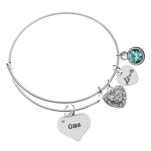 Personalized Oma Birthstone Charm Bangle Bracelet,Custom Oma Jewelry, Mothers Day Jewelry, Gift for Her