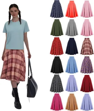 Plaid Skirts for Women High Waist A Line Bodycon Cute Midi Skirts Fall Winter Comfy Knee Length Skirt with Pockets