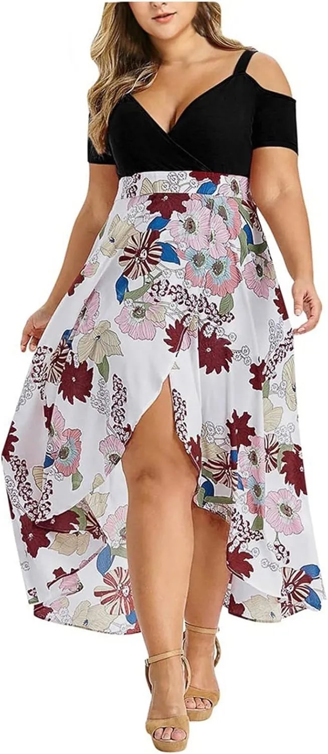 Plus Size Dresses for Women,2023 Summer Elegant Sexy Bodycon Wedding Guest Dress,Trendy Floral Boho Maxi Dress