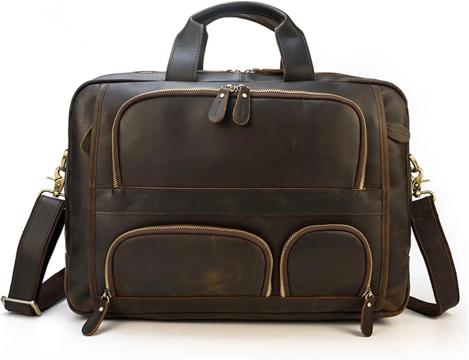 PTEXTU Vintage Briefcase Men's Leather Portable Commuter Bag 16-inch Computer Bag Single Shoulder Straddle Bag