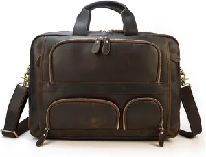 PTEXTU Vintage Briefcase Men's Leather Portable Commuter Bag 16-inch Computer Bag Single Shoulder Straddle Bag