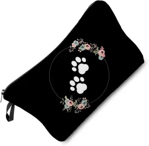 Puppy Paw Makeup Bag Cute Small Organizer Zipper Pouch Birthday Present Puppy Present Floral Paw Cosmetic Bag for Dog Lovers Dog Mom Women