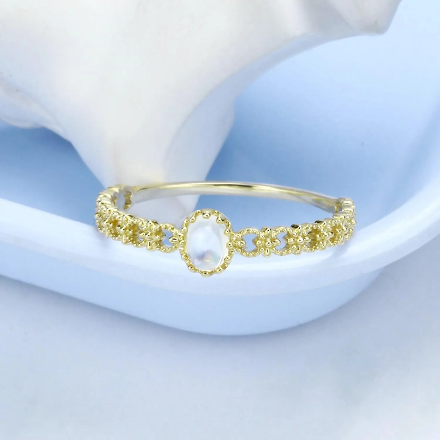 Ring Jewelry Women, 18K Rings Moonstone Stackable Knuckle for Women bff Auntie New Year Jewelry