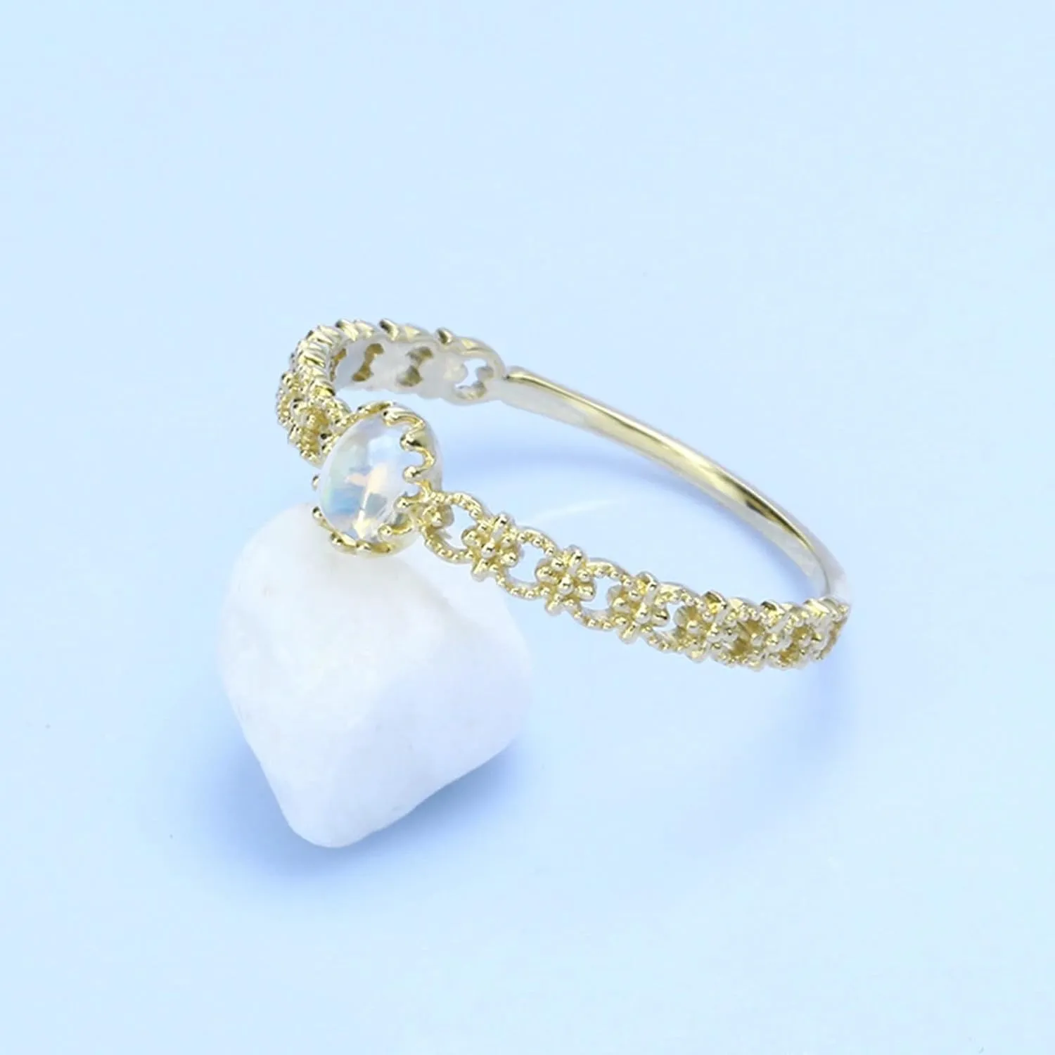 Ring Jewelry Women, 18K Rings Moonstone Stackable Knuckle for Women bff Auntie New Year Jewelry