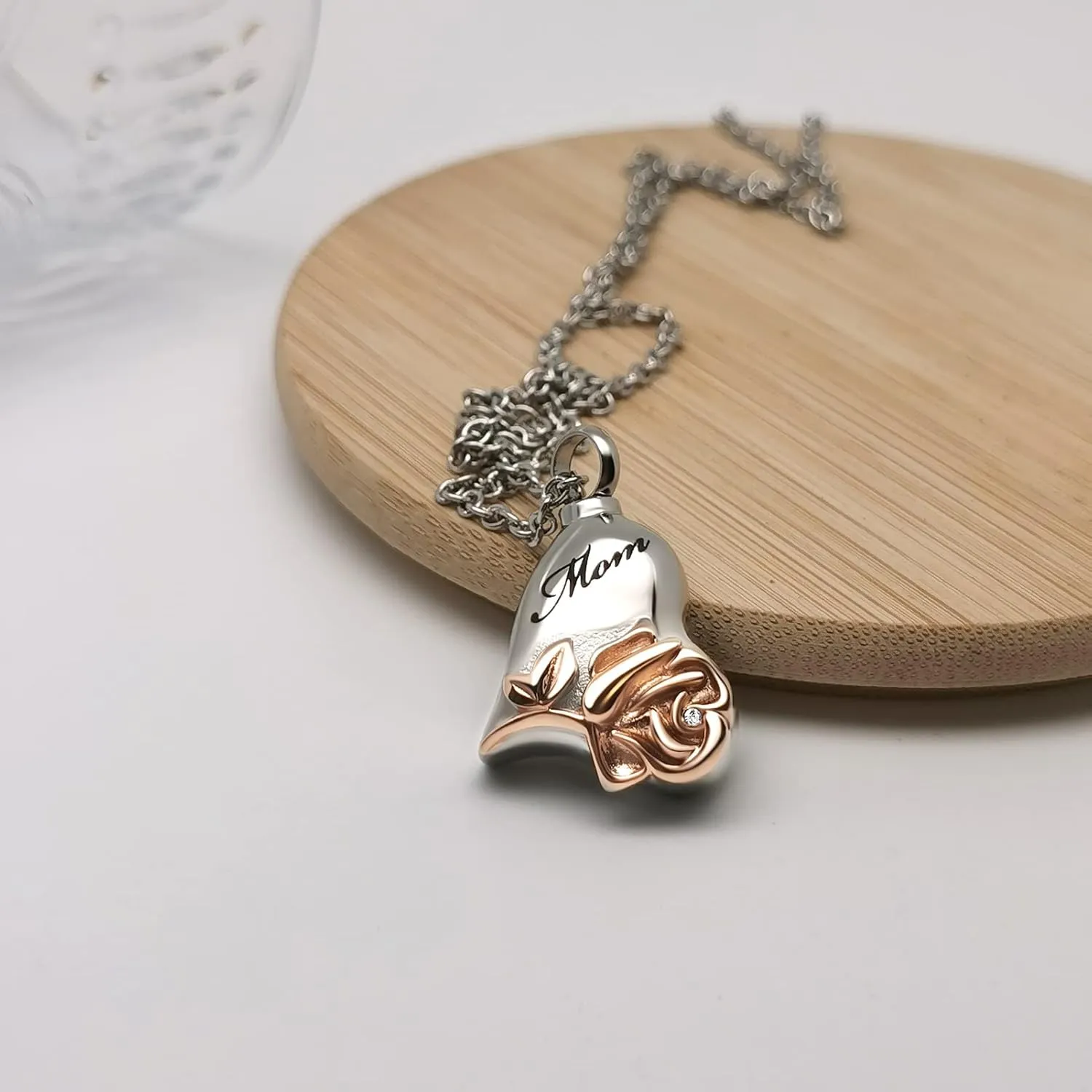 Rose Flower Urn Necklace Cremation Jewelry for Ashes Heart Keepsake Memorial Locket Jewelry for Women