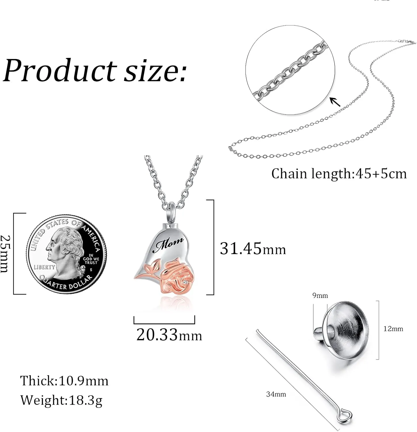 Rose Flower Urn Necklace Cremation Jewelry for Ashes Heart Keepsake Memorial Locket Jewelry for Women