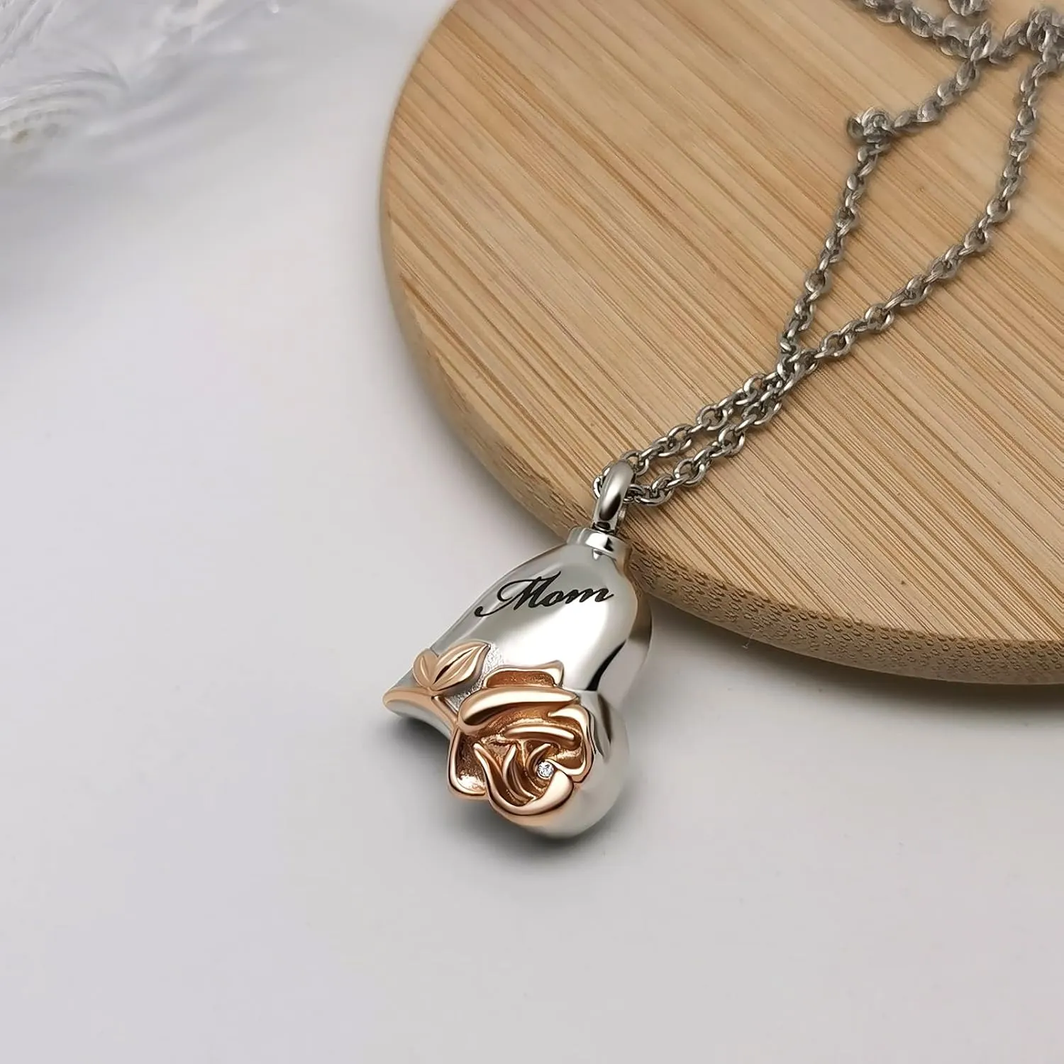 Rose Flower Urn Necklace Cremation Jewelry for Ashes Heart Keepsake Memorial Locket Jewelry for Women
