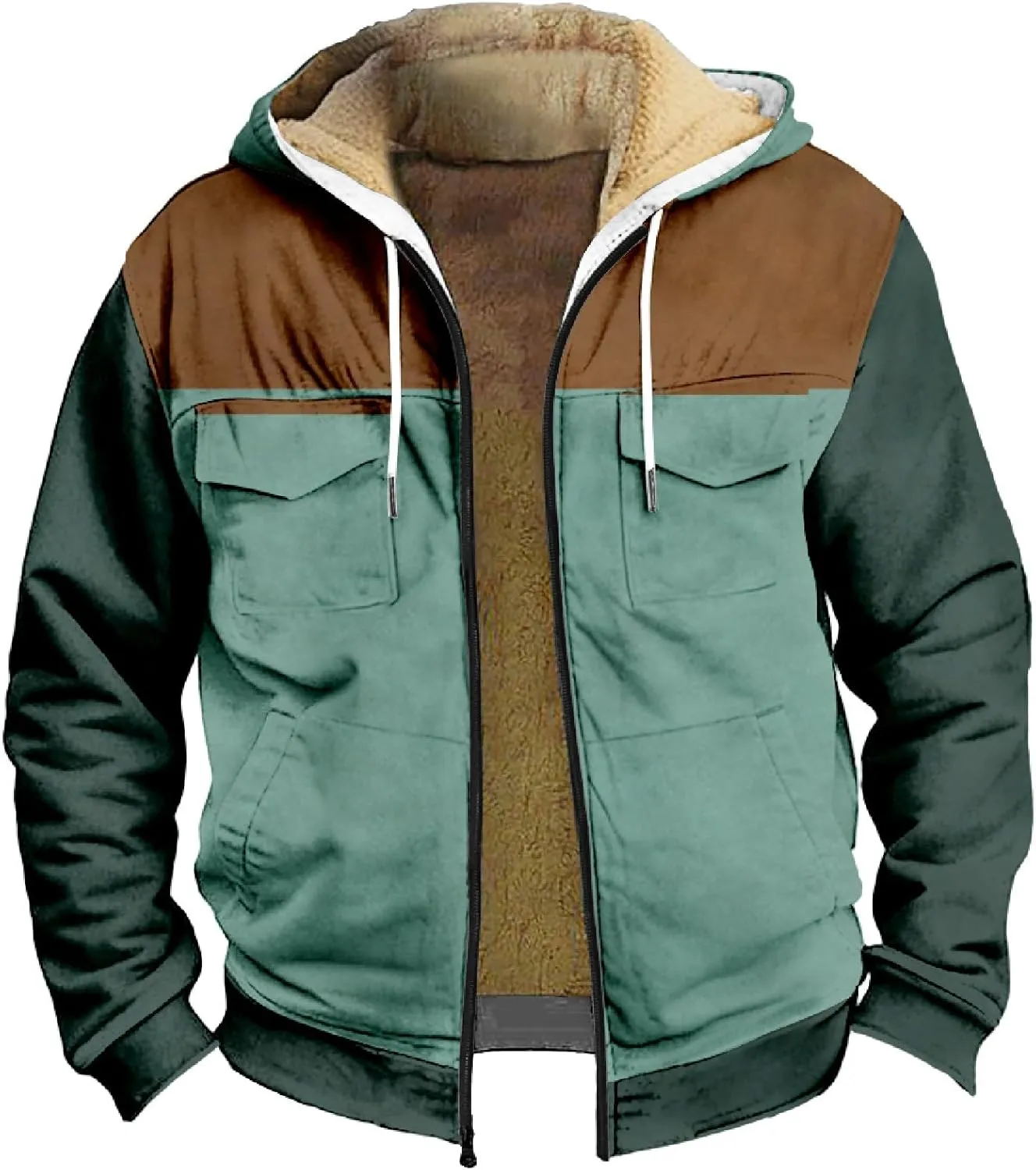 RTRDE Mens Sherpa Lined Jacket with Hood Winter Full Zip Up Hoodies Jacket Fleece Heavyweight Coats Pockets Jacket