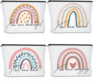 Saintrygo 4 Pcs Rainbow Cosmetic Bag Teacher Nurse Inspirational Gift Bags for Women Girls You Are Loved Beautiful Kind Makeup Bag Bulk Personalized Canvas Purse Pouch for Toiletry Travel