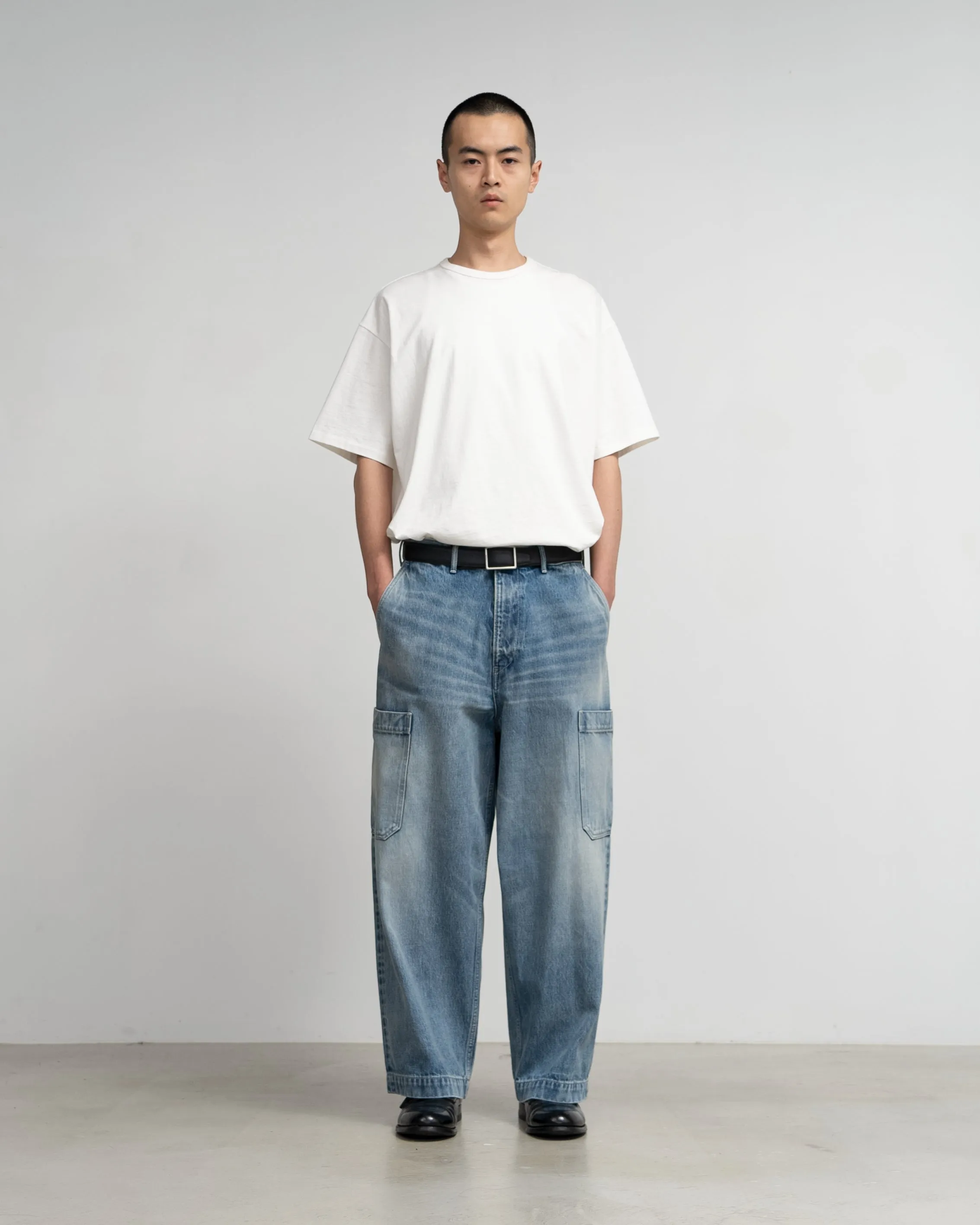 Selvage Denim Cargo Pants-LIGHT FADE-