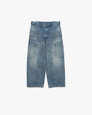 Selvage Denim Cargo Pants-LIGHT FADE-