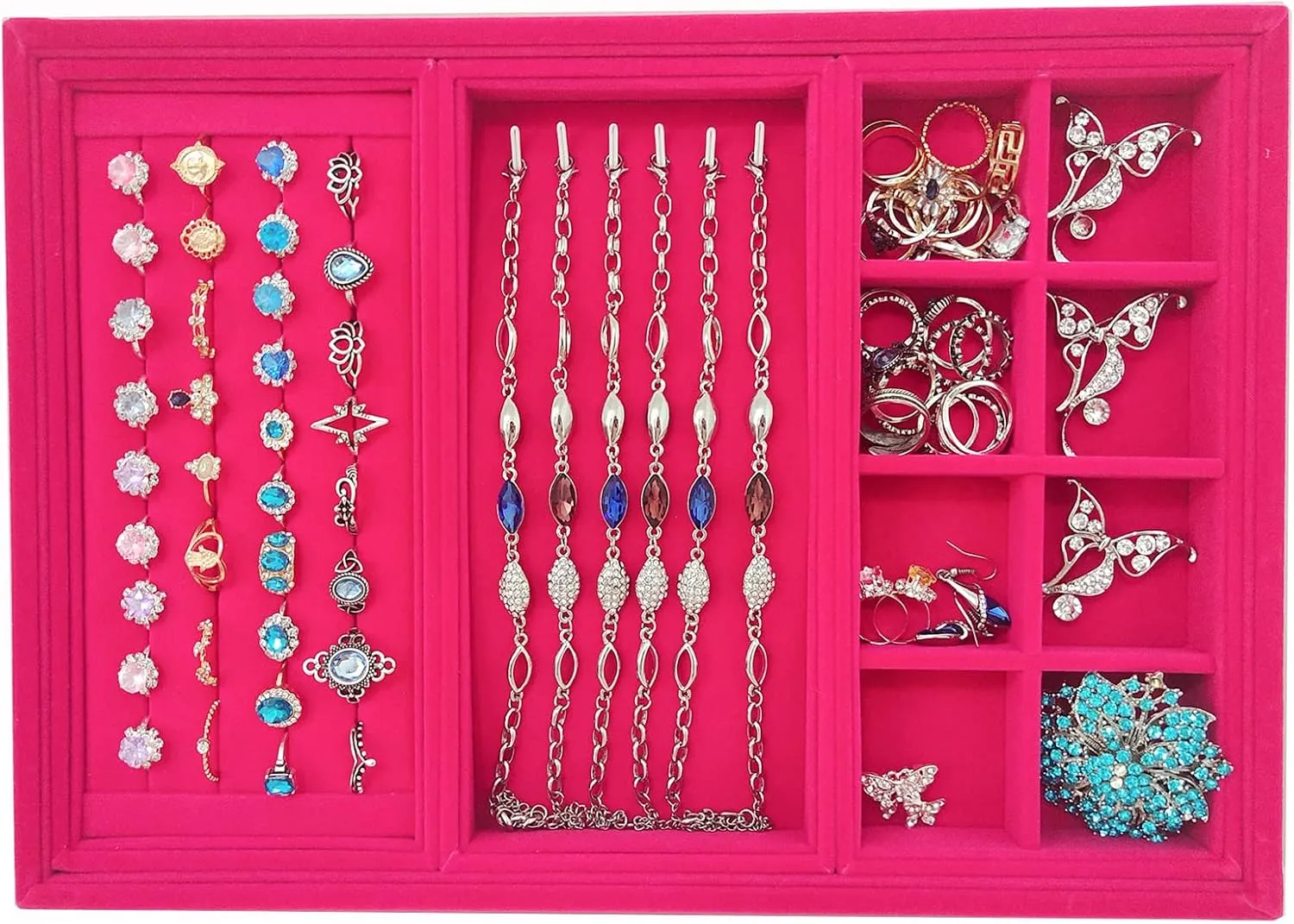 Set of 4 Stackable Jewelry Organizer Trays Jewelry Drawer Inserts Ring Earring Necklace Organizer Box Jewelry Display Showcase Holder for Women Girls Drawers Closet Vanity