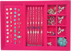 Set of 4 Stackable Jewelry Organizer Trays Jewelry Drawer Inserts Ring Earring Necklace Organizer Box Jewelry Display Showcase Holder for Women Girls Drawers Closet Vanity