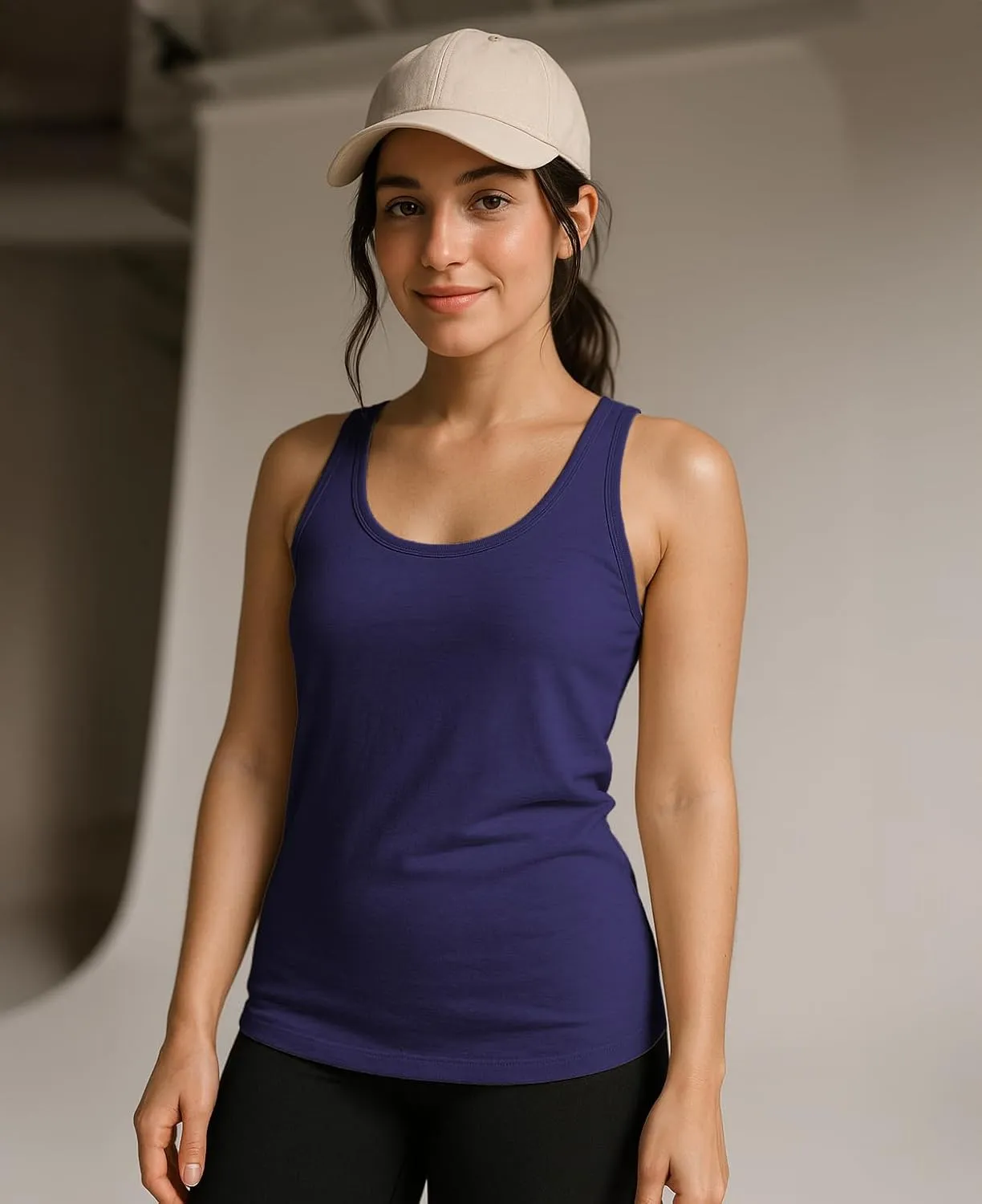 Sexy Basics Women's 5 Pack Racerback PowerFlex Tank Tops/Cotton -Spandex Stretch Color Tank Tops