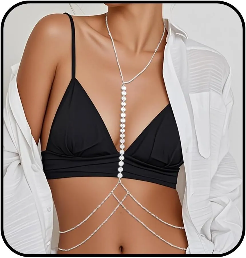 Sexy Body Chain Jewelry Sequins Body Jewelry Layered Bikini Belly Waist Chain Party for Women