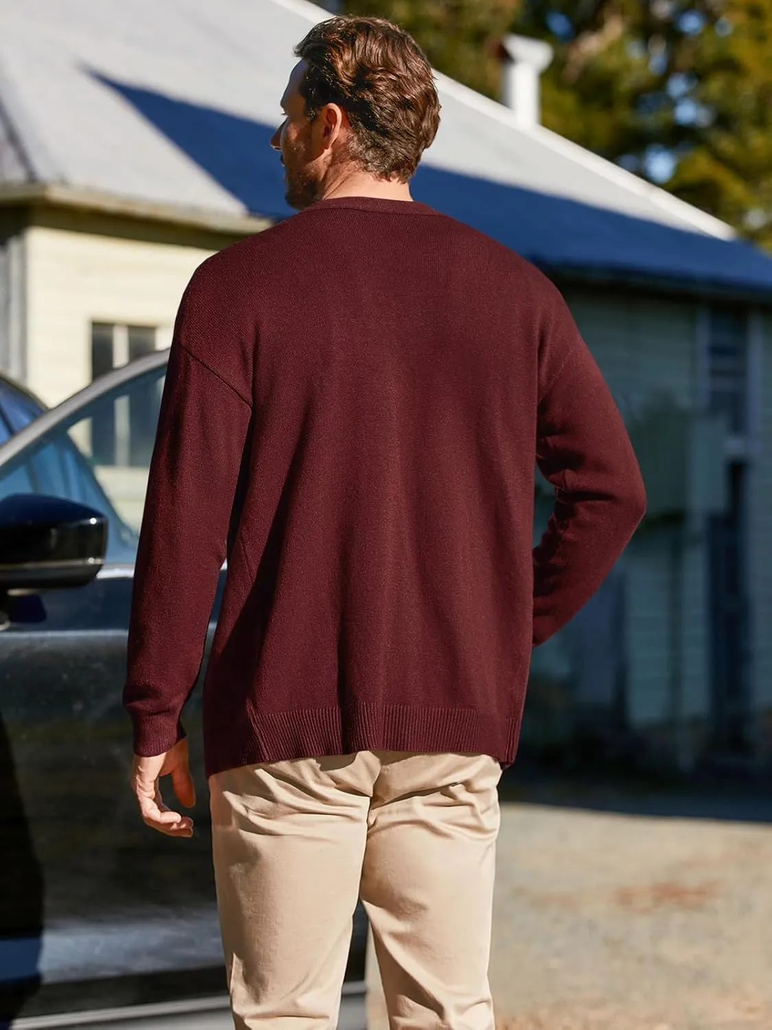Shanfetl Men's Lightweight Cardigan Sweater Single-Breasted V-Neck Knitted Cardigans