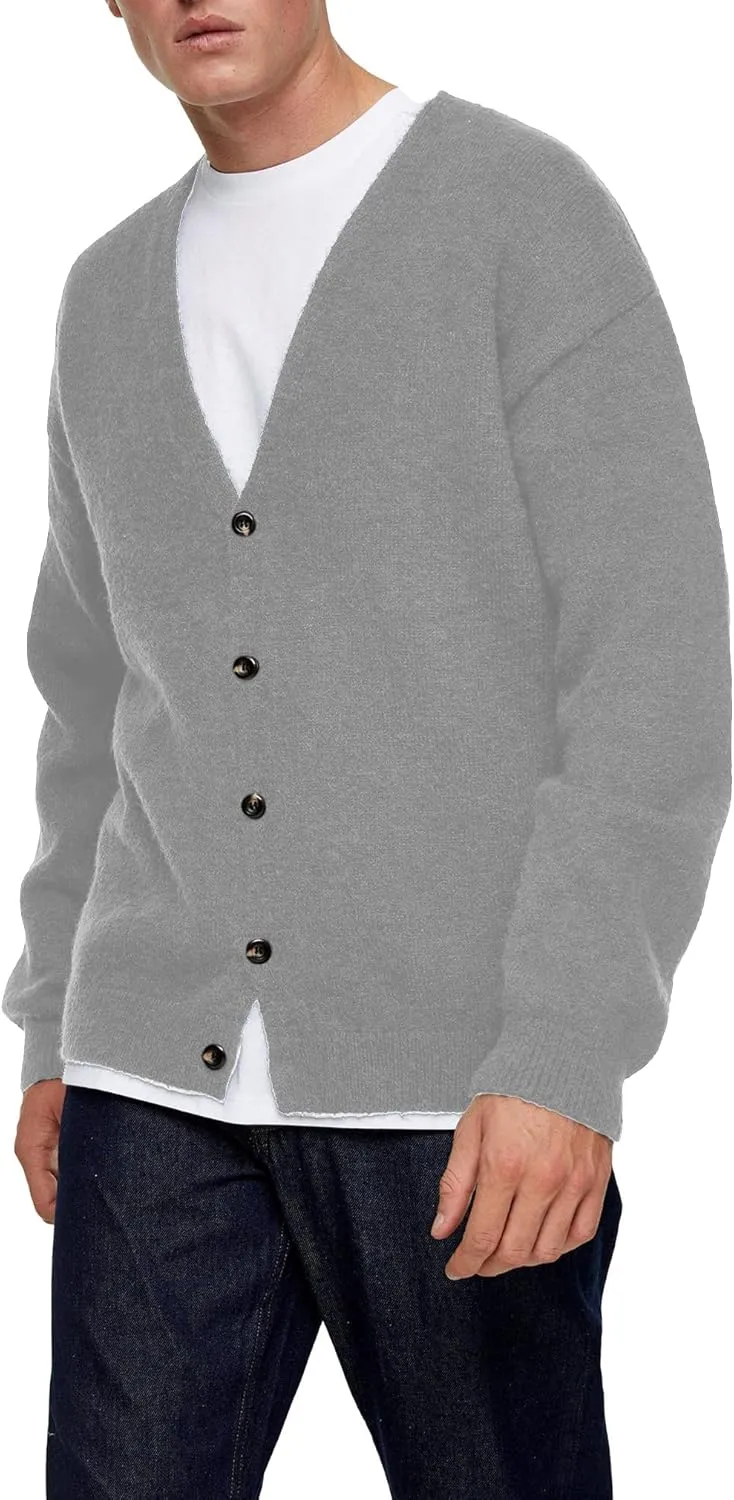 Shanfetl Men's Lightweight Cardigan Sweater Single-Breasted V-Neck Knitted Cardigans