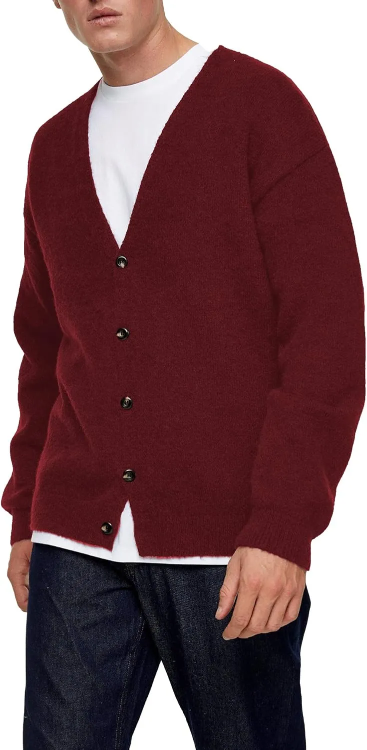 Shanfetl Men's Lightweight Cardigan Sweater Single-Breasted V-Neck Knitted Cardigans