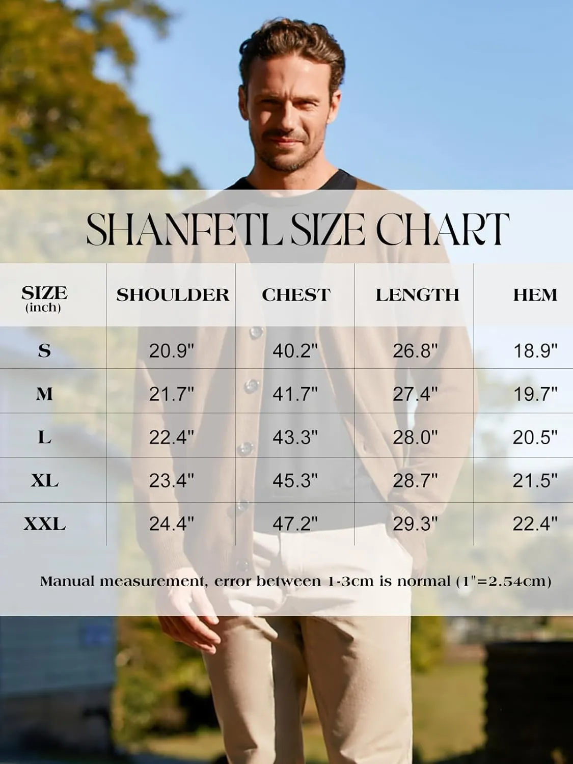 Shanfetl Men's Lightweight Cardigan Sweater Single-Breasted V-Neck Knitted Cardigans