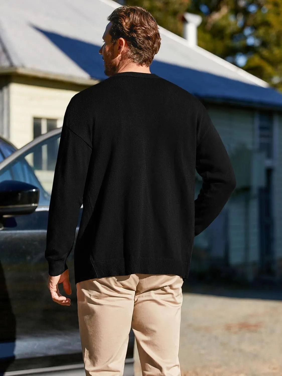 Shanfetl Men's Lightweight Cardigan Sweater Single-Breasted V-Neck Knitted Cardigans