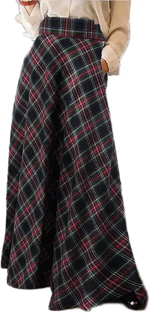 Sheface Women's Plaid Maxi Skirt High Waist Casual Tartan Pleated A-Line Long Skirt with Pockets