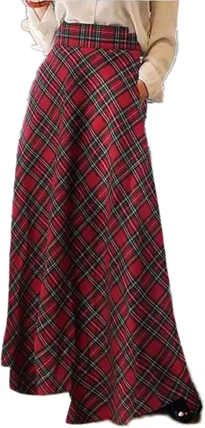 Sheface Women's Plaid Maxi Skirt High Waist Casual Tartan Pleated A-Line Long Skirt with Pockets