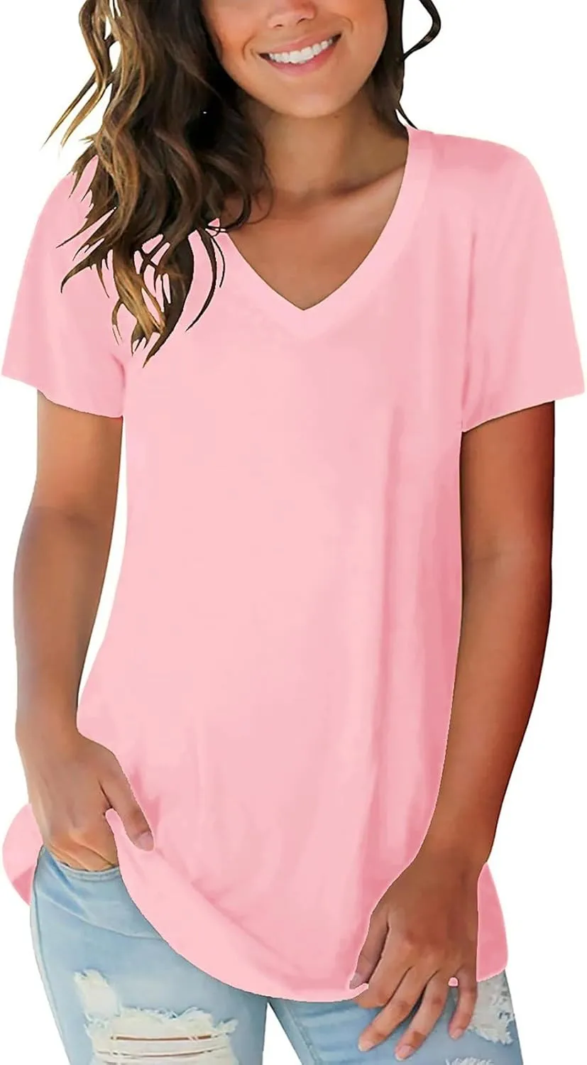 Short Sleeve T Shirts for Women Fashion V Neck Loose Soft Tees Trendy Lightweight Casual Summer Basic Outfits 2025