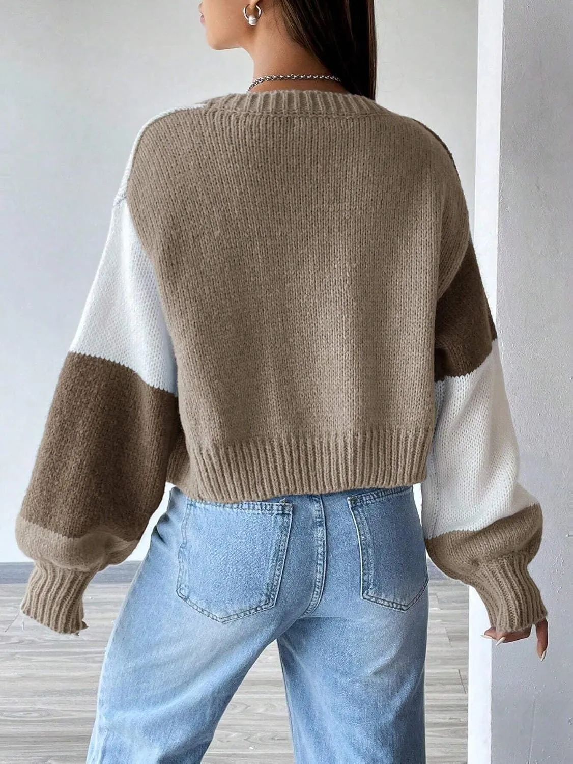 SISKIN Womens Fall & Spring Lightweight Long Sleeve Cropped Open Front Color Block Cardigan Sweaters for Women Trendy