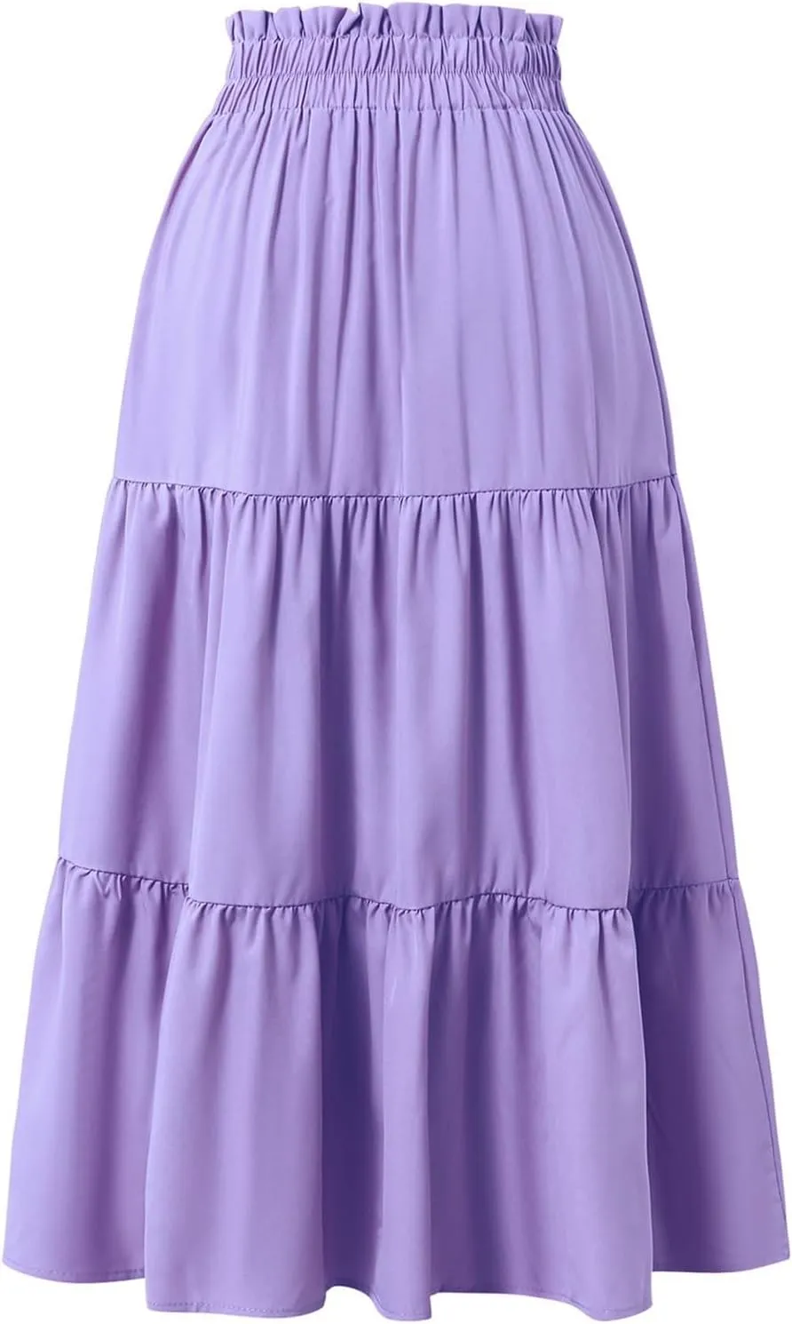 Skirts for Women Summer Drawstring High Waist Midi Skirt Loose Aline Solid Color Tiered Ruffle Knee Length Skirt