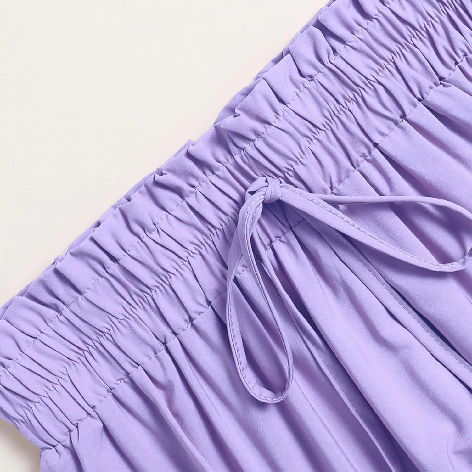 Skirts for Women Summer Drawstring High Waist Midi Skirt Loose Aline Solid Color Tiered Ruffle Knee Length Skirt