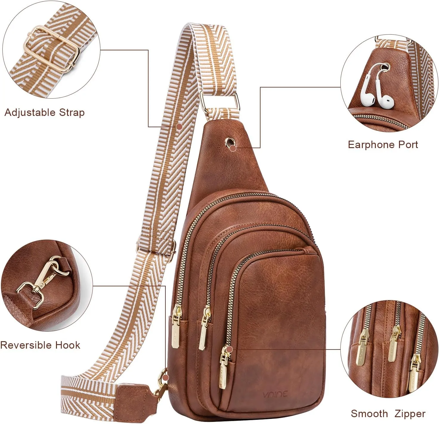 Sling Bag Crossbody Bags for Women: Leather Small Sling Backpack with 3 Pocket Fanny Packs Chest Bag for Dating Travel
