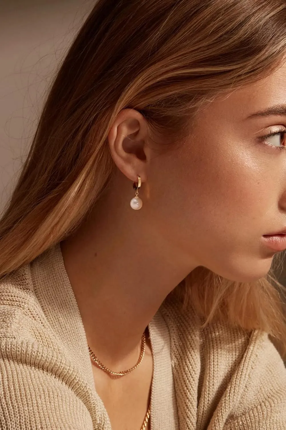 Small Gold Huggie Hoop Earrings Shell Pearl Drop Dangle Post Earrings Hanging Lightweight Handmade Jewelry for women