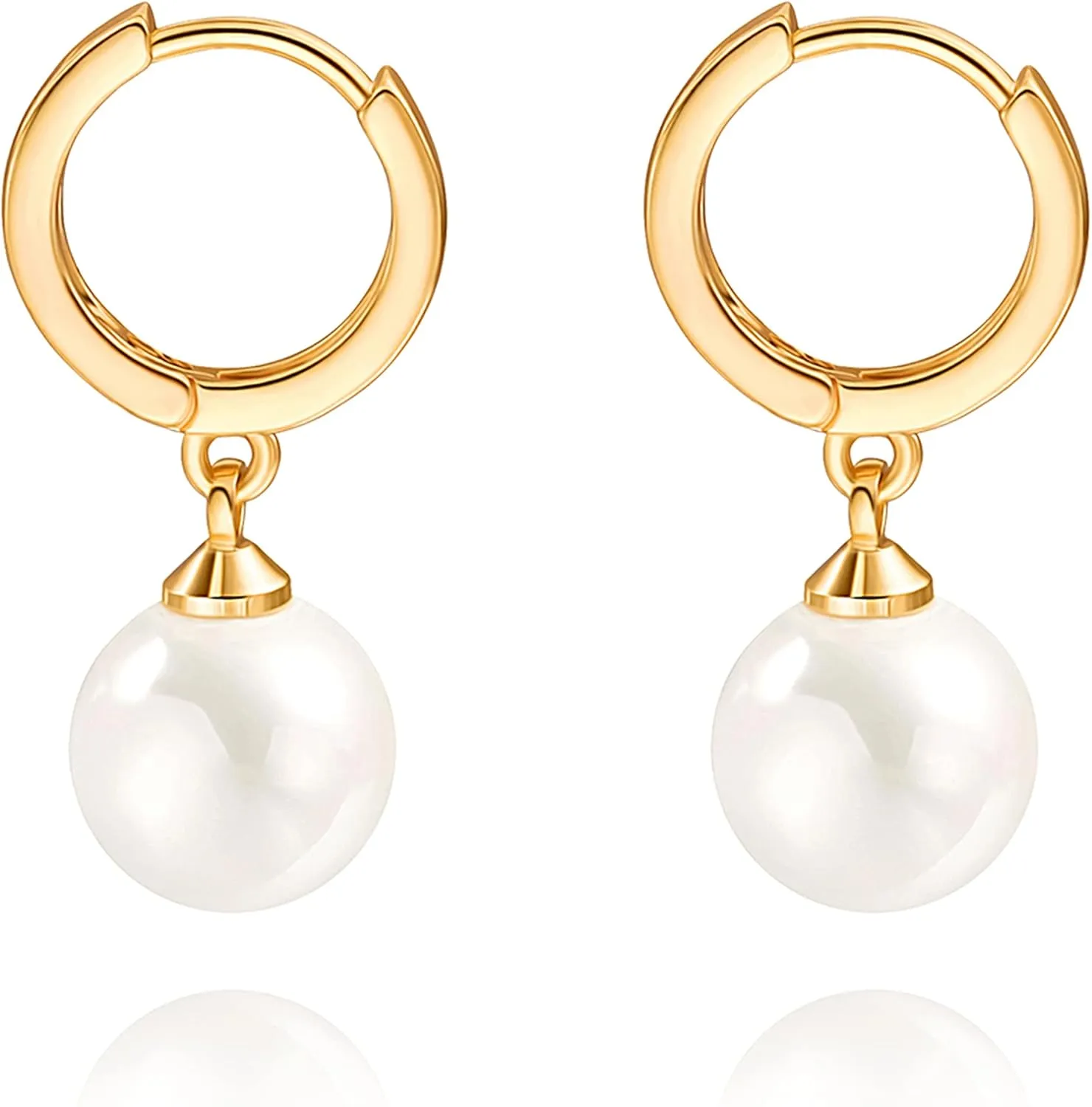 Small Gold Huggie Hoop Earrings Shell Pearl Drop Dangle Post Earrings Hanging Lightweight Handmade Jewelry for women