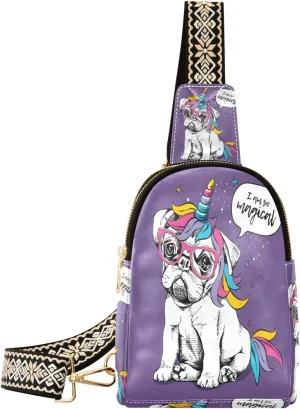 Small Sling Bag Waist Packs Leather Crossbody Packs Chest Bag Magic Dog for Women Travel Belt Purse