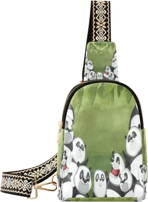 Small Sling Bag Waist Packs Leather Crossbody Packs Chest Bag Pandas Jungle for Women Travel Belt Purse