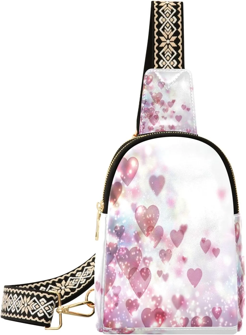 Small Sling Bag Waist Packs Leather Crossbody Packs Chest Bag Purple Love Heart for Women Travel Belt Purse