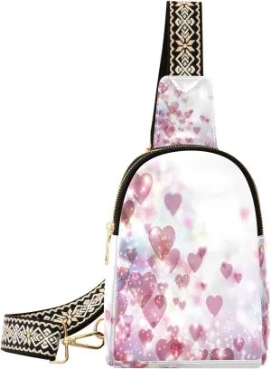 Small Sling Bag Waist Packs Leather Crossbody Packs Chest Bag Purple Love Heart for Women Travel Belt Purse