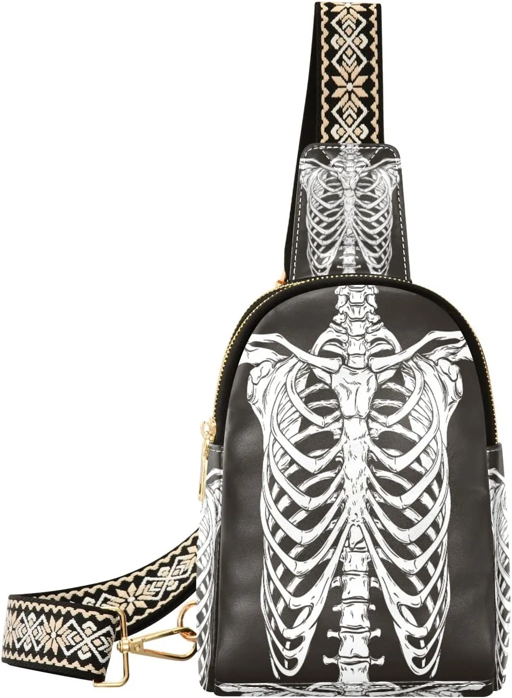 Small Sling Bag Waist Packs Leather Crossbody Packs Chest Bag Skeleton Bones Skulls for Women Travel Belt Purse