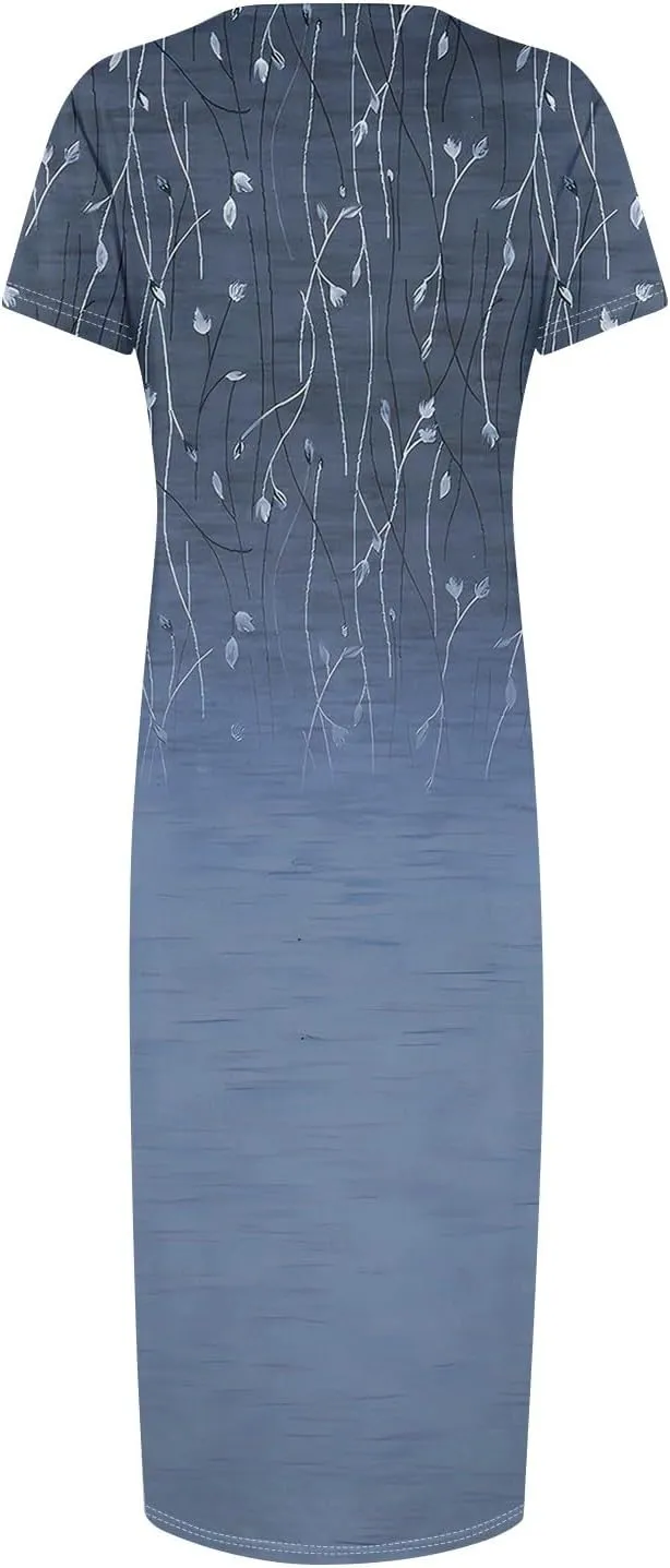 Spring Dresses for Women Short Sleeve Bodycon Evening Party Dress Crewneck Cocktail Formal Wedding Guest Long Dress