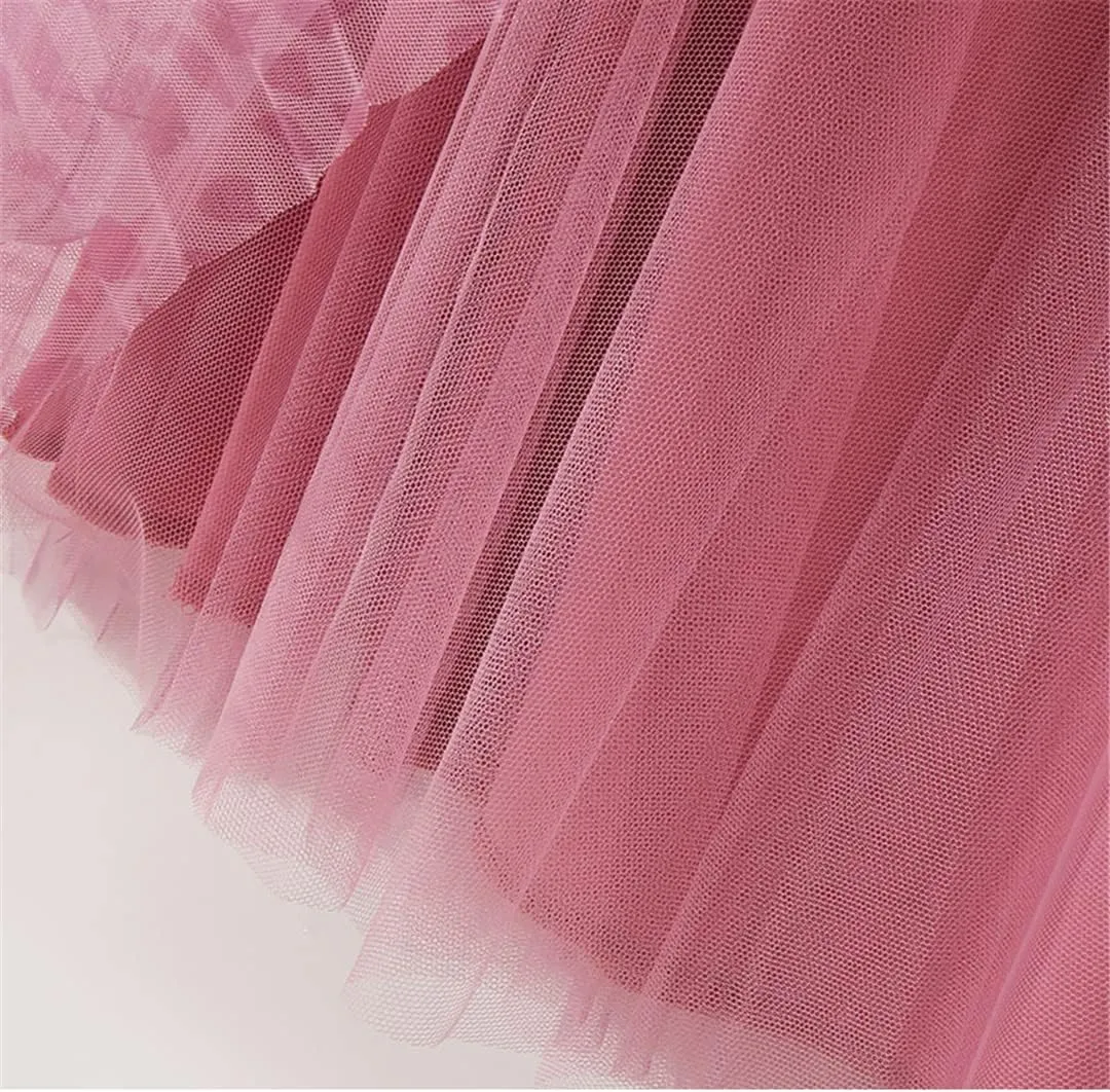 Spring Summer Korean 3 Layers Mesh Tulle Midi Long Pleated Skirt Women High Waist A Line Skirt Female