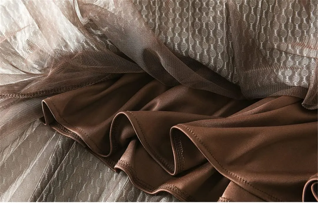 Spring Summer Korean Fashion Gradient Shiny Mesh Skirt Women High Waist Midi Long Pleated Skirt Female