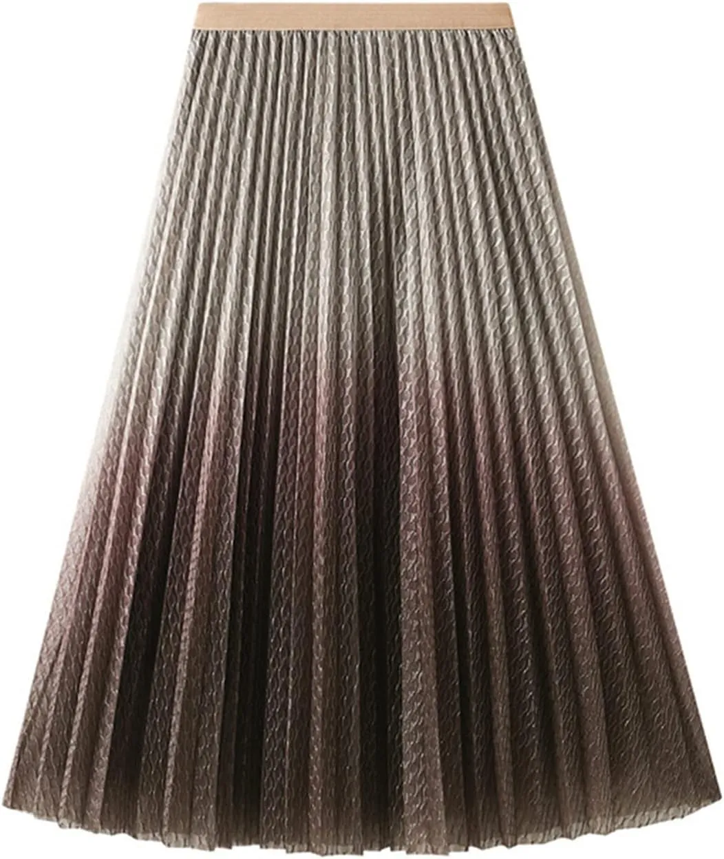 Spring Summer Korean Fashion Gradient Shiny Mesh Skirt Women High Waist Midi Long Pleated Skirt Female