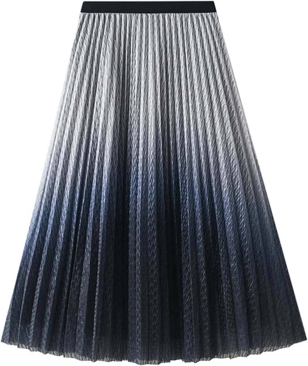 Spring Summer Korean Fashion Gradient Shiny Mesh Skirt Women High Waist Midi Long Pleated Skirt Female