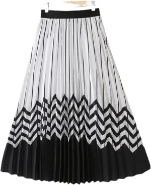 Spring Summer Women Korean Fashion Black Stripes Aesthetic High Waist Midi Long Pleated A Line Skirt Female SBTW One Size